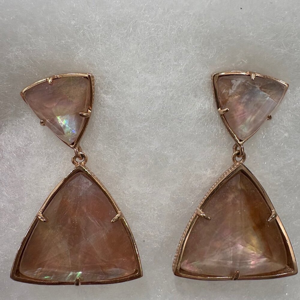 Kendra Scott Statement Earrings in Brown Mother of Pearl and Rose Gold Hardware